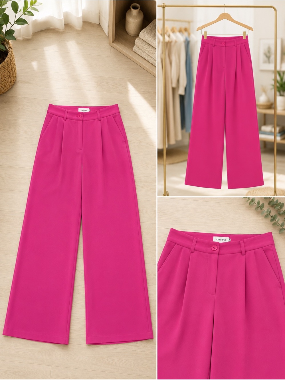 Line + dot wide leg pink pants size medium